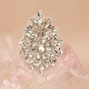 Silver Rhinestone Applique: Iron On Crystal Patch (4x2.5 inch)