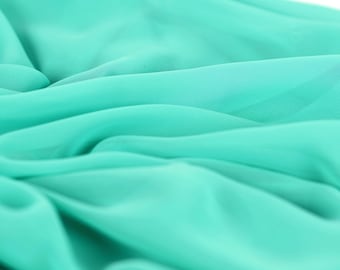 Turquoise Blue Chiffon Fabric by the Yard, Matte Sheer Polyester for Dresses & Decor