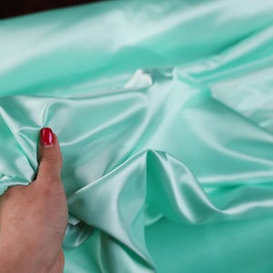 Mint Bridal Satin Fabric: Shiny Polyester, Soft Drape - By The Yard