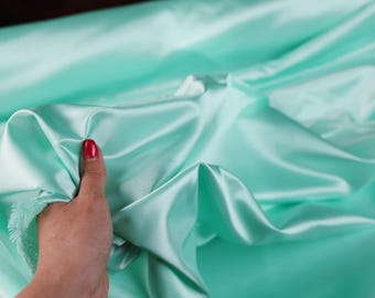 Mint Bridal Satin Fabric: Shiny Polyester, Soft Drape - By The Yard