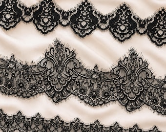 Black Chantilly Lace Trim 3m, Non Stretch Scalloped Lace for Lingerie Veil and Sewing