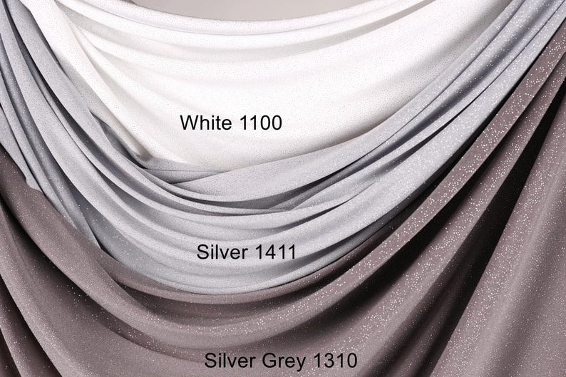 a collection of fabric swatches in various shades of gray and white, with the text indicating the color and material of each fabric.