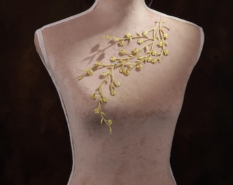Gold Yellow Plum Blossom Iron On Lace Applique: Costume Embellishment
