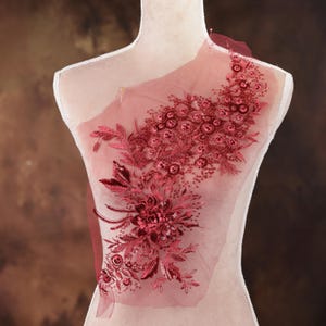 Wine Red Sequined 3d Flower Applique for Lyrical Dance, Ballet, Illusion Gowns, Costumes GLT2390Awred