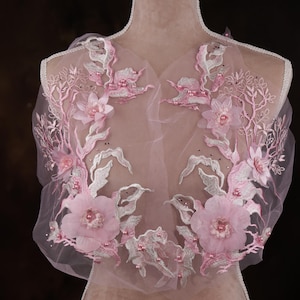 Pink 3d Flower Applique Pair for Lyrical Dance, Ballet, Illusion Gowns, Costumes GLT2558Apnk