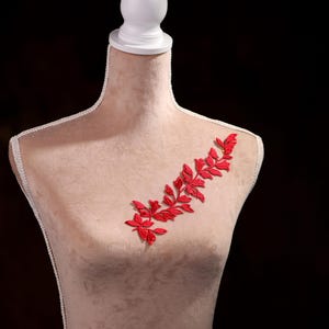 Red Leaves Iron On Applique for Lyrical Dance, Ballet, Illusion Gowns, Costumes GLT2566Ared