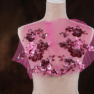 Rose Red Sequined Applique Pair for Lyrical Dance, Ballet, Illusion Gowns, Costumes GLT2564Arred