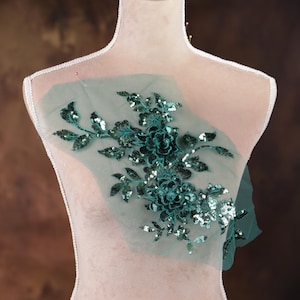 Green Sequined Flower Applique for Lyrical Dance, Ballet, Illusion Gowns, Costumes GLT2396Agrn