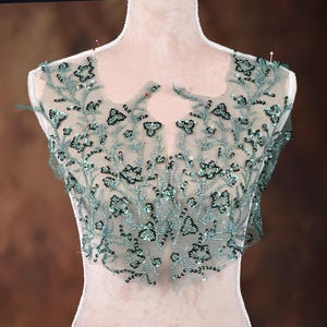 Green Beaded Applique Pair for Lyrical Dance, Ballet, Illusion Gowns, Costumes AJC0601gn