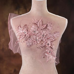 Pink Sequined 3d Flower Applique for Lyrical Dance, Ballet, Illusion Gowns, Costumes GLT2483Apink2