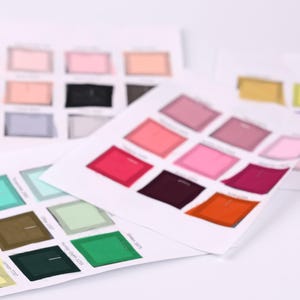 a collection of color swatches or samples, each with a different color displayed in a grid format. The swatches are arranged in a way that allows for easy comparison and identification of the various colors.