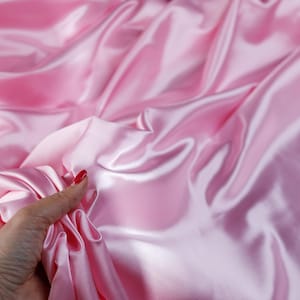 Pink Bridal Satin Fabric by the Yard, Shiny Silky Polyester Satin Material for Wedding Dress, Prom Gown, Dancewear, Draping or Decor 156