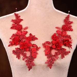 Wine Red 3d Flower Applique Pair for Lyrical Dance, Ballet, Illusion Gowns, Costumes AJC1608wr
