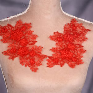 Red Cord Lace Applique Pair for Lyrical Dance, Ballet, Illusion Gowns, Costumes GLT2645Ared
