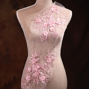 Pink Beaded 3d Flowers Applique for Lyrical Dance, Ballet, Illusion Gowns, Costumes AJC0509p