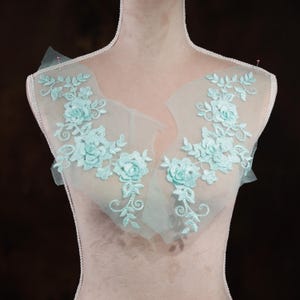 Green Embroidered 3d Flower Applique Pair for Lyrical Dance, Ballet, Illusion Gowns, Costumes GLT20410grn