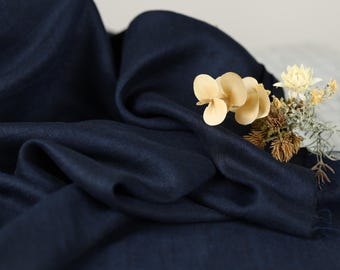 100% Linen Fabric by the Yard – Navy, Medium Weight