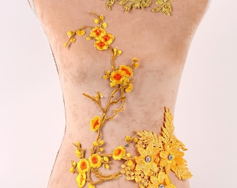 Yellow & Golden Floral Branch Appliques, 7 Bright Designs
