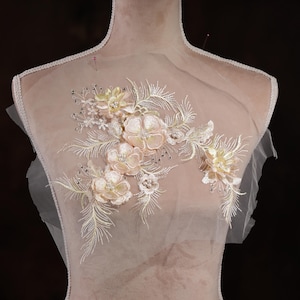 Yellow 3d Flower Beaded Applique for Lyrical Dance, Ballet, Illusion Gowns, Costumes GLT2715Ayel