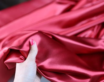 Wine Red Bridal Satin Fabric: Polyester, Soft Drape - By The Yard