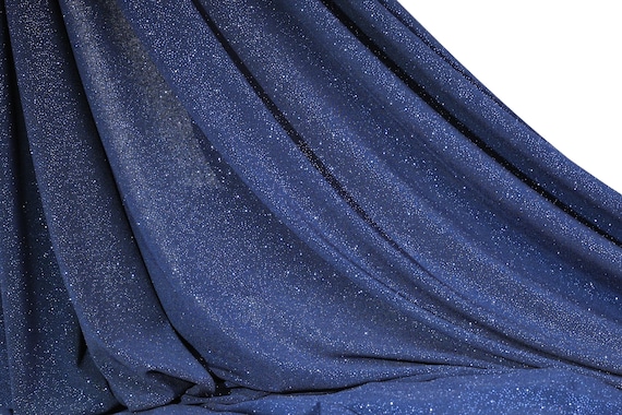 Navy Blue Glitter Knit Fabric: 2-Way Stretch Spandex, Shimmer Material