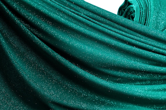 Green Glitter Knit Fabric: Metallic Shimmer Spandex, 4-Way Stretch