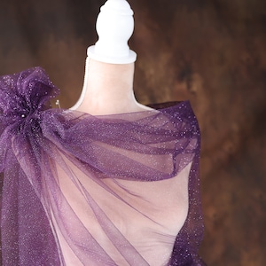 Plum Glitter Tulle Fabric: Shimmer Sparkle Mesh, Semi-Soft - By The Yard