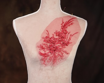 Burgundy 3d Flower Applique for Lyrical Dance, Ballet, Illusion Gowns, Costumes GLT2339Aburg