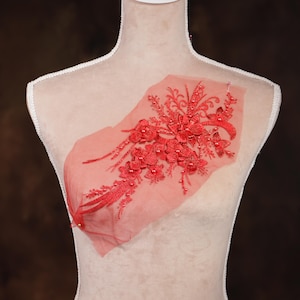Red 3d Flower Beaded Applique for Lyrical Dance, Ballet, Illusion Gowns, Costumes GLT2339Ared