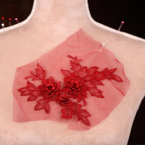 Wine Red Embroidered 3d Flowers Applique for Lyrical Dance, Ballet, Illusion Gowns, Costumes AJC0703wr