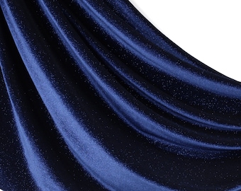 Navy Glitter Velvet Fabric: 4-Way Stretch Costume Material