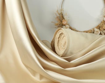 Taupe Mikado Satin Fabric | Golden Beige Polyester, 58/60" Wide