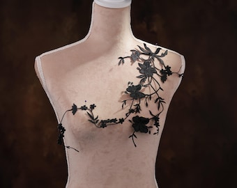 Black Flower Iron On Applique for Lyrical Dance, Ballet, Illusion Gowns, Costumes GLT2478Ablck