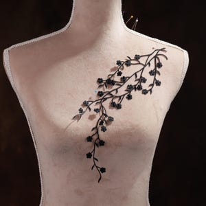 Black Plum Blossom Iron On Applique for Lyrical Dance, Ballet, Illusion Gowns, Costumes GLT2444Ablck