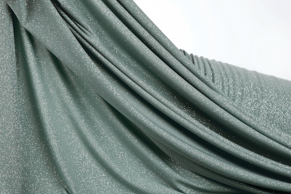 Sage Glitter Knit Fabric: Metallic Shimmer Spandex, 4-Way Stretch