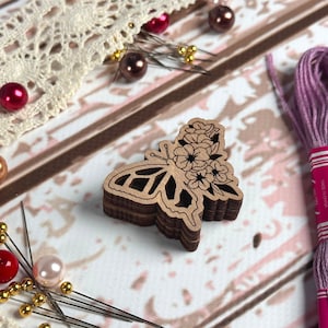 Butterfly Wooden Needle Minder: Double-Sided Needle Keeper