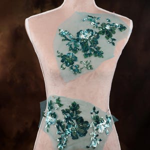 Green Sequined Applique Pair for Lyrical Dance, Ballet, Illusion Gowns, Costumes GLT2564Agrn