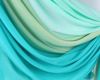 Mint Jade Sage Ombre Chiffon Fabric by Yard, Matte Sheer Polyester for Dresses, Draping