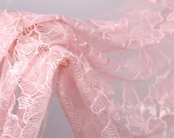 Pink Sequin Lace Fabric by the Yard, Floral Embroidered Lace, Bridal Wedding Dress Material