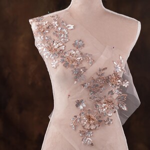 Peach Sequined 3d Flower Applique Pair for Lyrical Dance, Ballet, Illusion Gowns, Costumes GLT2574Apch