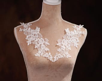 Ivory Floral Lace Applique Pair: Bridal, Dance Costume Embellishment