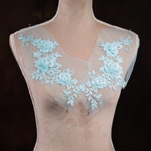 Light Blue 3D Flower Embroidered Applique Pair: Costume Embellishment