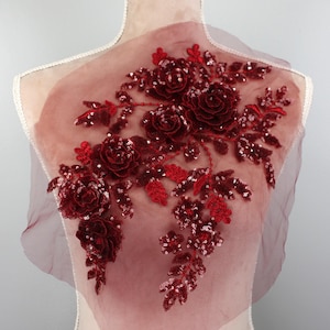 Burgundy Sequined 3d Flower Applique for Lyrical Dance, Ballet, Illusion Gowns, Costume GLT2582Aburg