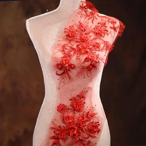 Red 3d Flowers Beaded Applique for Lyrical Dance, Ballet, Illusion Gowns, Costumes AJC0509r