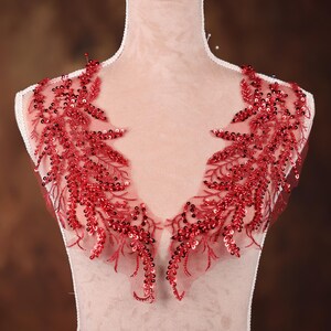 Wine Red Sequined Applique Pair for Lyrical Dance, Ballet, Illusion Gowns, Costumes AJC0602wr