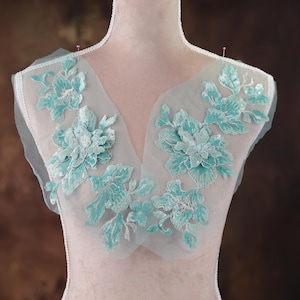 Green Sequined Applique Pair for Lyrical Dance, Ballet, Illusion Gowns, Costumes GLT2406Agrn