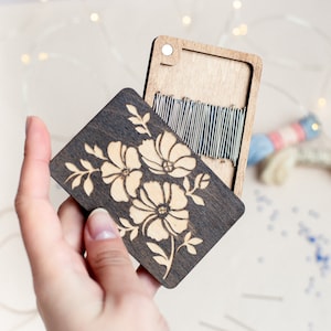 Needle minder, wooden floral keeper for needles, embroidery cross stitch organizer, hobby gift