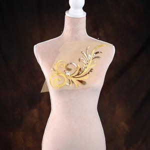 Aplique de lentejuelas amarillo dorado para danza lírica, ballet, vestidos de ilusión y disfraces GLT2579Agyel