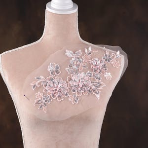 Pink Sequined 3d Flower Applique Pair for Lyrical Dance, Ballet, Illusion Gowns, Costumes GLT2574Apnk