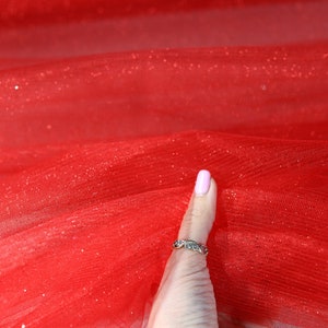 Red Bright Glitter Tulle Fabric, Semi Soft, Tulle Fabric by the yard, Sparkle Shimmer Tulle, 20 colors available GM-Red/Bright 90